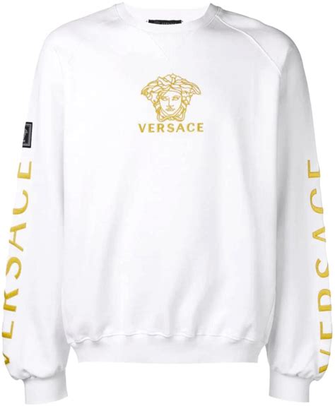 white and gold versace sweatshirt|Versace jeans sweatshirt.